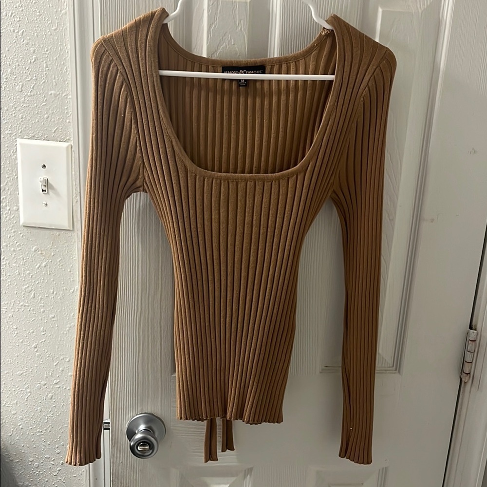 NEVER WORN Almost Famous Ribbed Tan Blouse